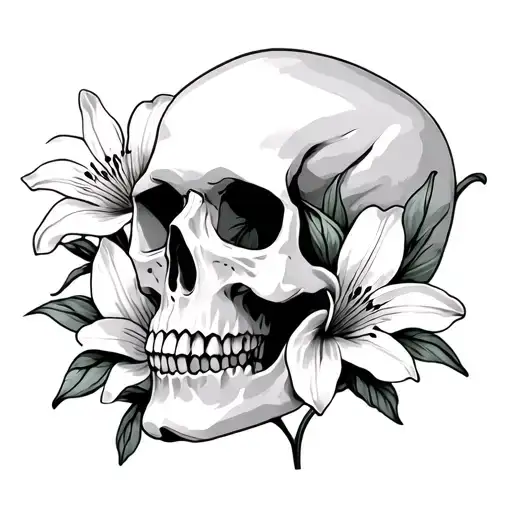 Lilly Flowers On A Skull