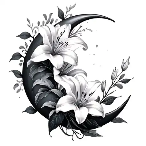 Lilly Flowers On A Crescent Moon