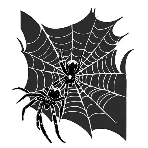 Spider Web With Black Widow Spider Crawling Down Web