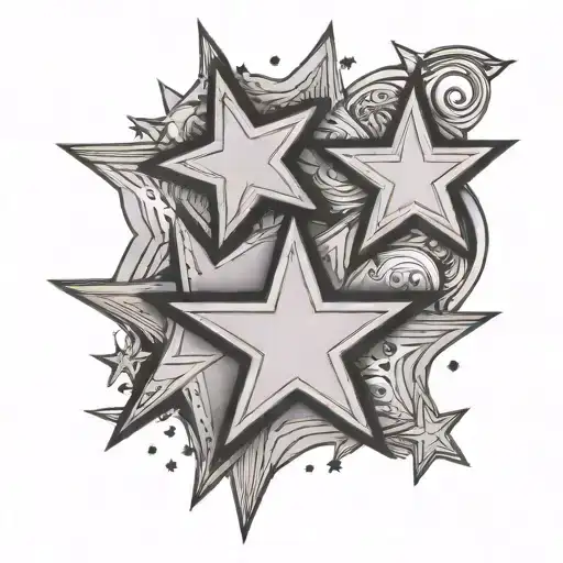 Fine Line 3 Stars Minimal Line Art