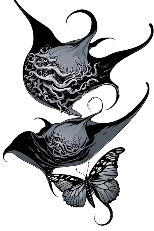A Swimming Manta Ray With A Neda A Butterfly A Semicolon And Medusa In It Somewhere