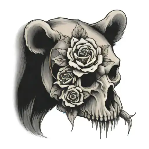Bear Skull And Roses