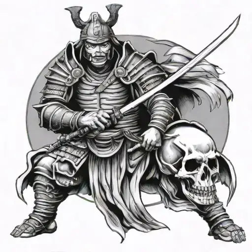 Samurai Warrior Holding Skull