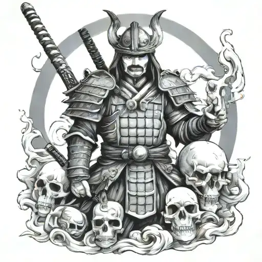 Samurai Warrior Holding Skull
