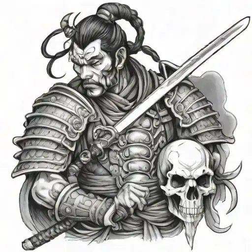 Samurai Warrior Holding Skull