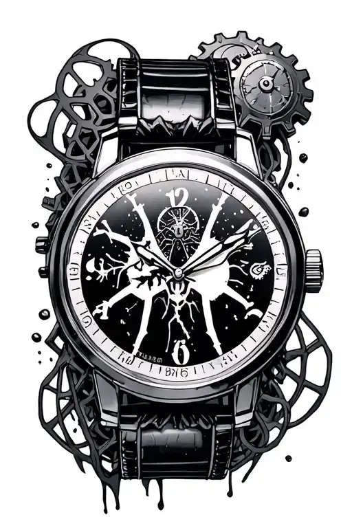 Gusset Watch Frozen In The Temp With Spider Canvases And Gears As Well As Loose Figures