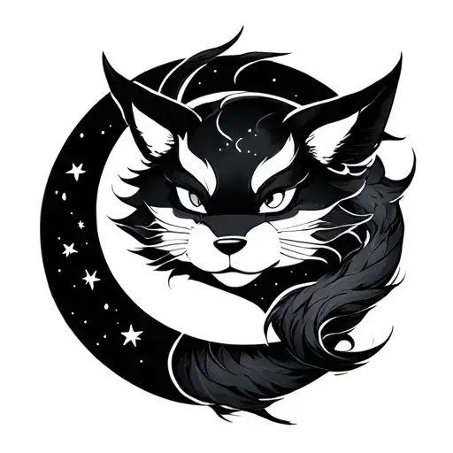 Katsune Japanese With A Moon And Stars