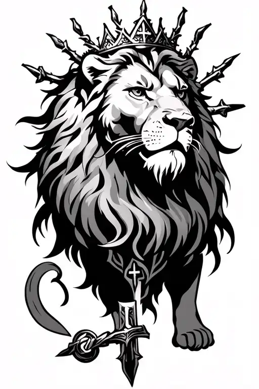 A Lion With Crosses And Maybe A Sword And A Thorn Crown