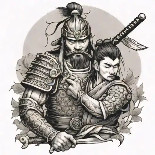 Samurai Warrior Holding Human Head With Trees In Background