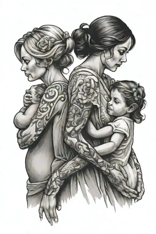 Mother Holding Son & Daughter Holding Hands