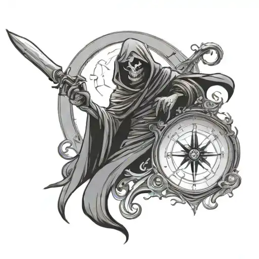Grim Reaper With A Compass And Moon