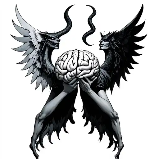 Half Demon Half Angel Holding A Brain