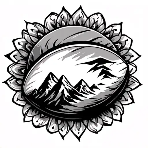 Create A Tato Of Rugby Ball With Mountain And Mandala Design