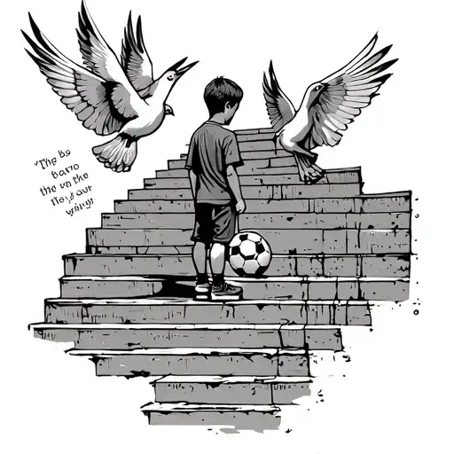 Stair Case With Boy With A Soccer Ball And A Bible Qoute With Doves