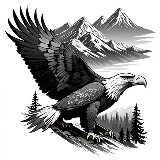 Eagle With A View Of Mountains And Burnt Forest