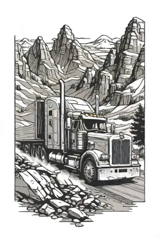 Peterbilt Driving Through Mountain Range