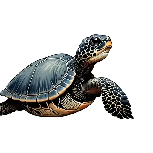 Sea Turtle Minimalist On The Side View Without Many Details