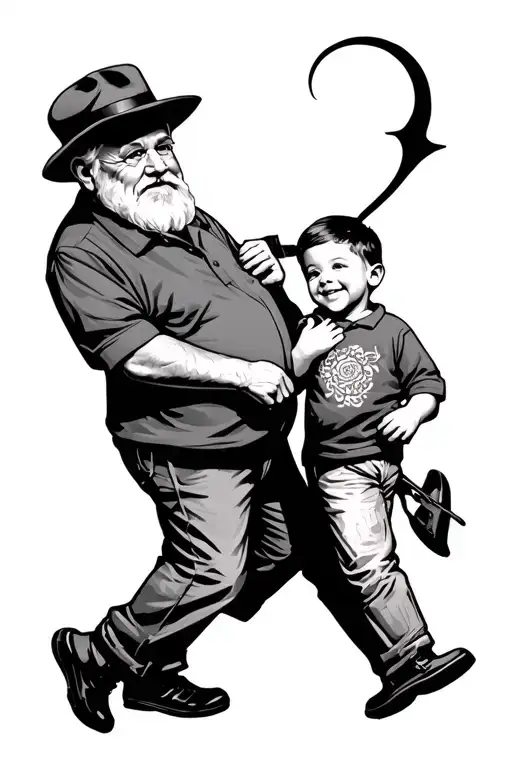 Grandpa And Grandson Walking And Holding