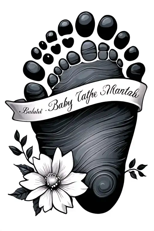 Baby Footprint With Flower And Name And Date