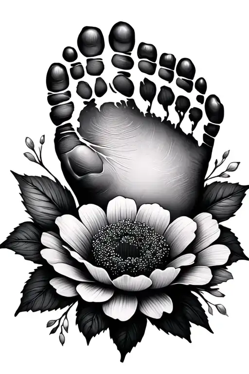 Baby Footprint With Flower
