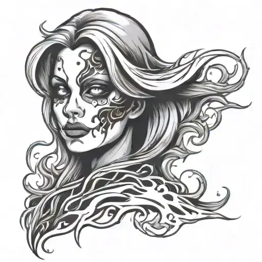 Woman Ghost Face In Fire Flames