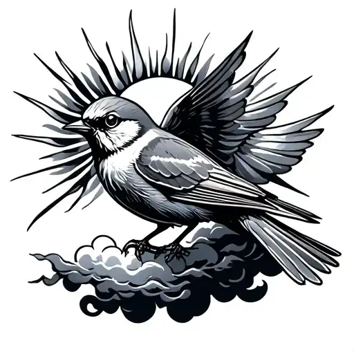 Sun Clouds Sparrow Flying