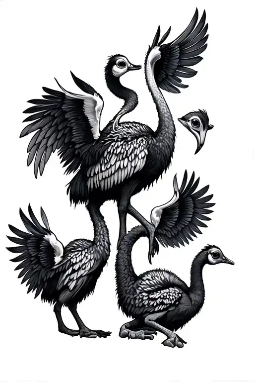 Dainty 7 Emu Footspints Going Down Spine With The 4Th One Have Angle Wings Around It