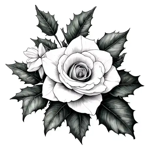 Holly And Narcissus Rose And Honeysuckle Flowers