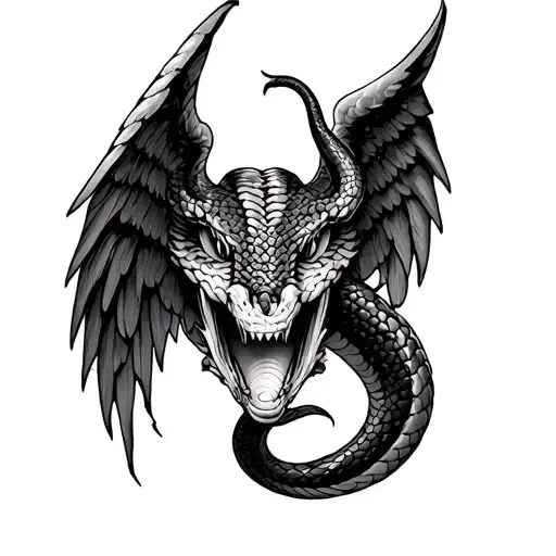 Forearm Wing Tattoo With Snake Face