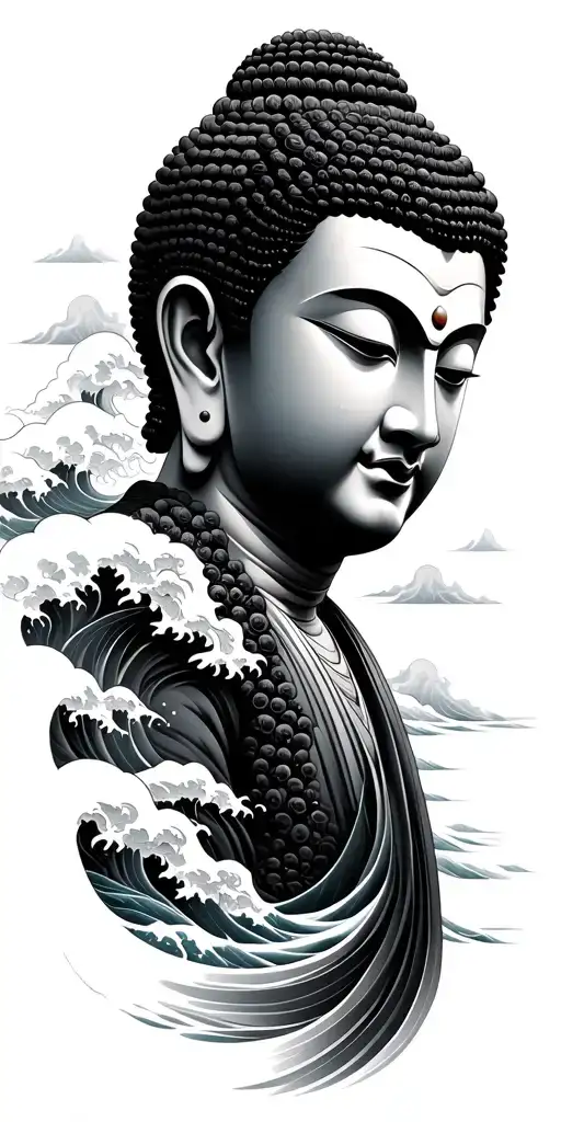 Wanderbuddha With Japanese Wave In The Background