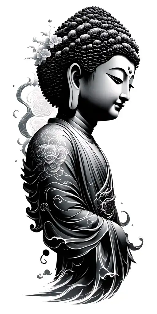 Bettelbuddha With Japanese Wave In The Background