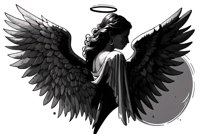 Name Between Angel Wings With Halo