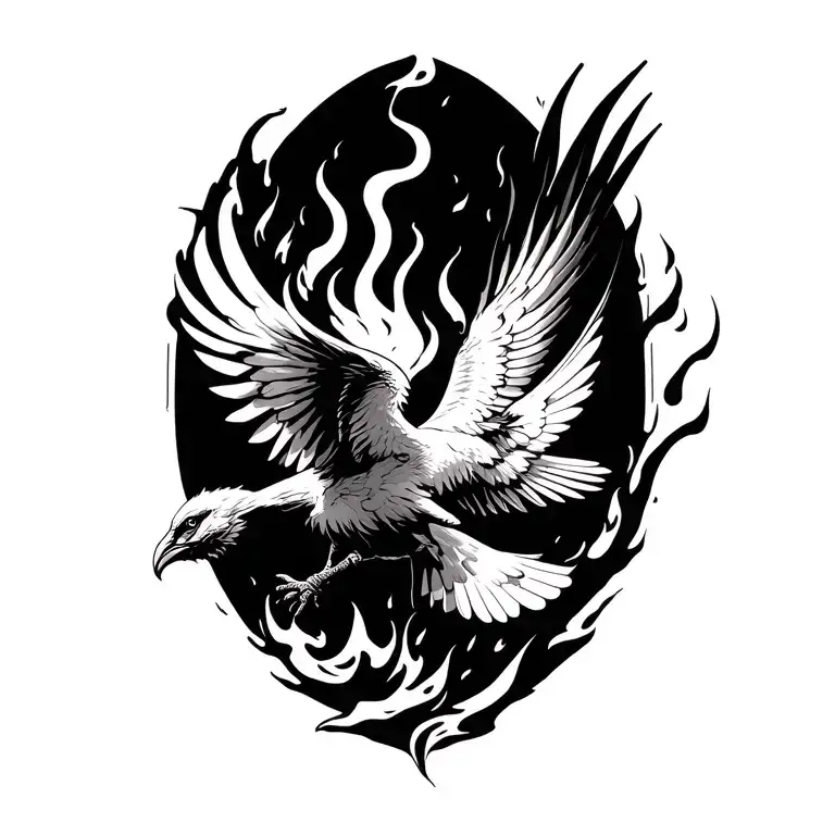 Phenix Bird Flying Away From Fire