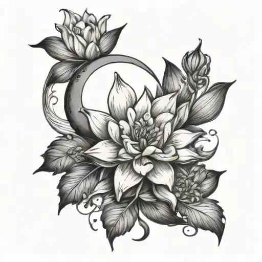 Crescent Moon And Water Lilly And Larkspur