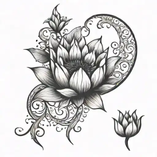Crescent Moon With Water Lilly And Larkspur