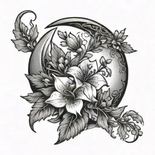 Crescent Moon With Larkspur Flowers