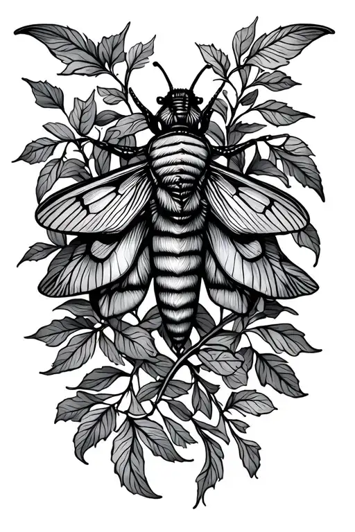 Moth With Leafy Vines Diagonally Behind It