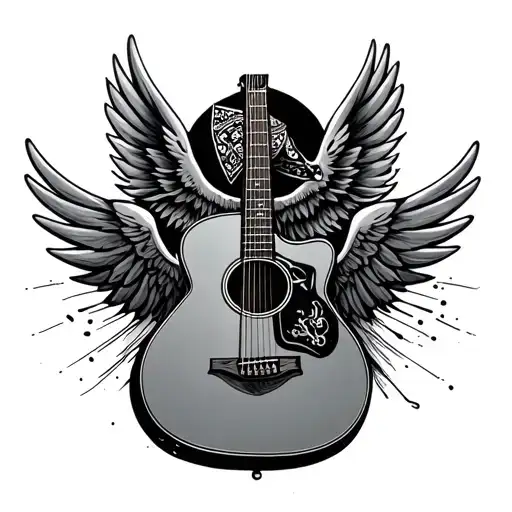 Acoustic Guitar With Wings And Bandana