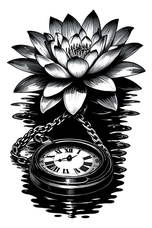 Old School Fob Watch With Chain Water Lily Flower
