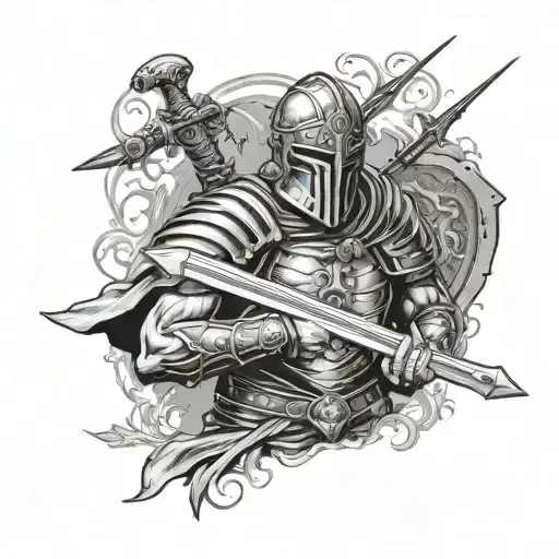 Roman Soldier With Sword And Body Armor With Creeping Death In Background
