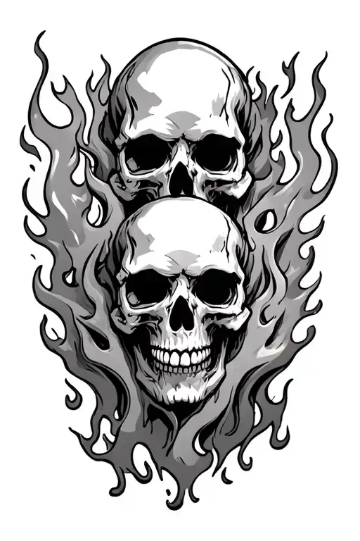 Three Skulls Decaying With Flames