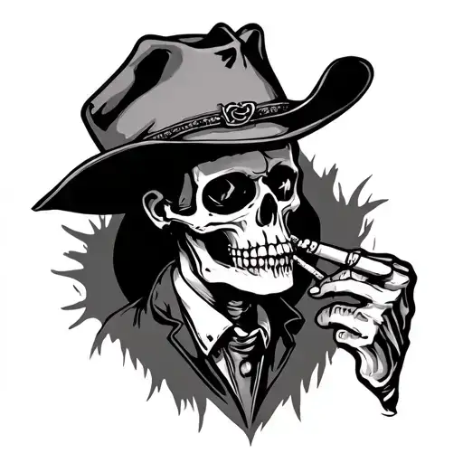 Skeleton Outlaw Cowboy Cigarette In Mouth