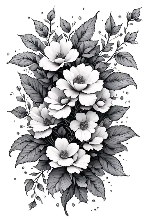 Fine Line Vines With Flowers Blooming Wrap Around