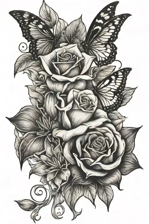 Rose With Butterfly And Fire Lily And Calla Lily And Rose Flower