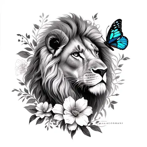 Quote With Lions And Butterfly's On Spine Tattoo With Flowers