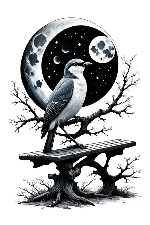 Bench Moon Birds