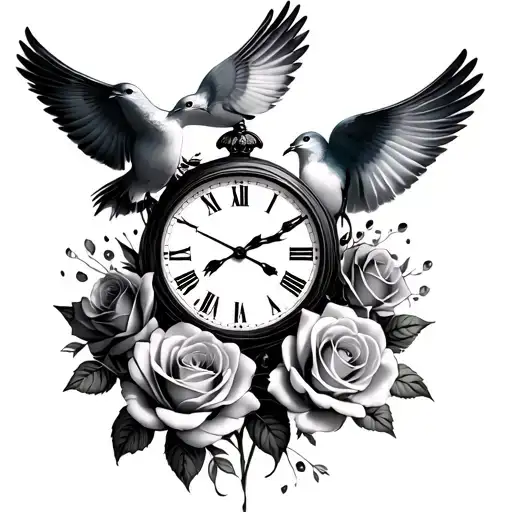 Doves Clock Roses Rip