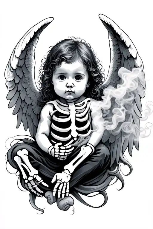 Angel Baby With Smoke And Skeleton Hand