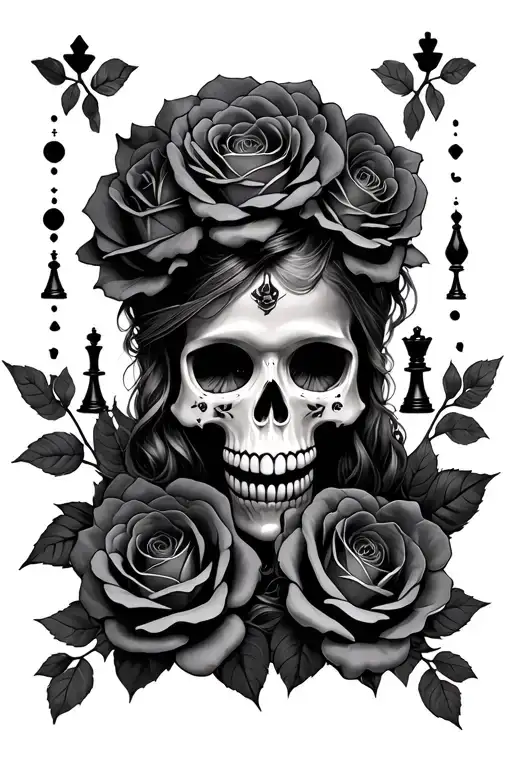 Girl Chess Roses Skull