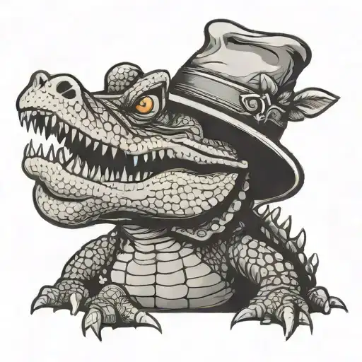 Western Alligator With Hat Sitting Friendly